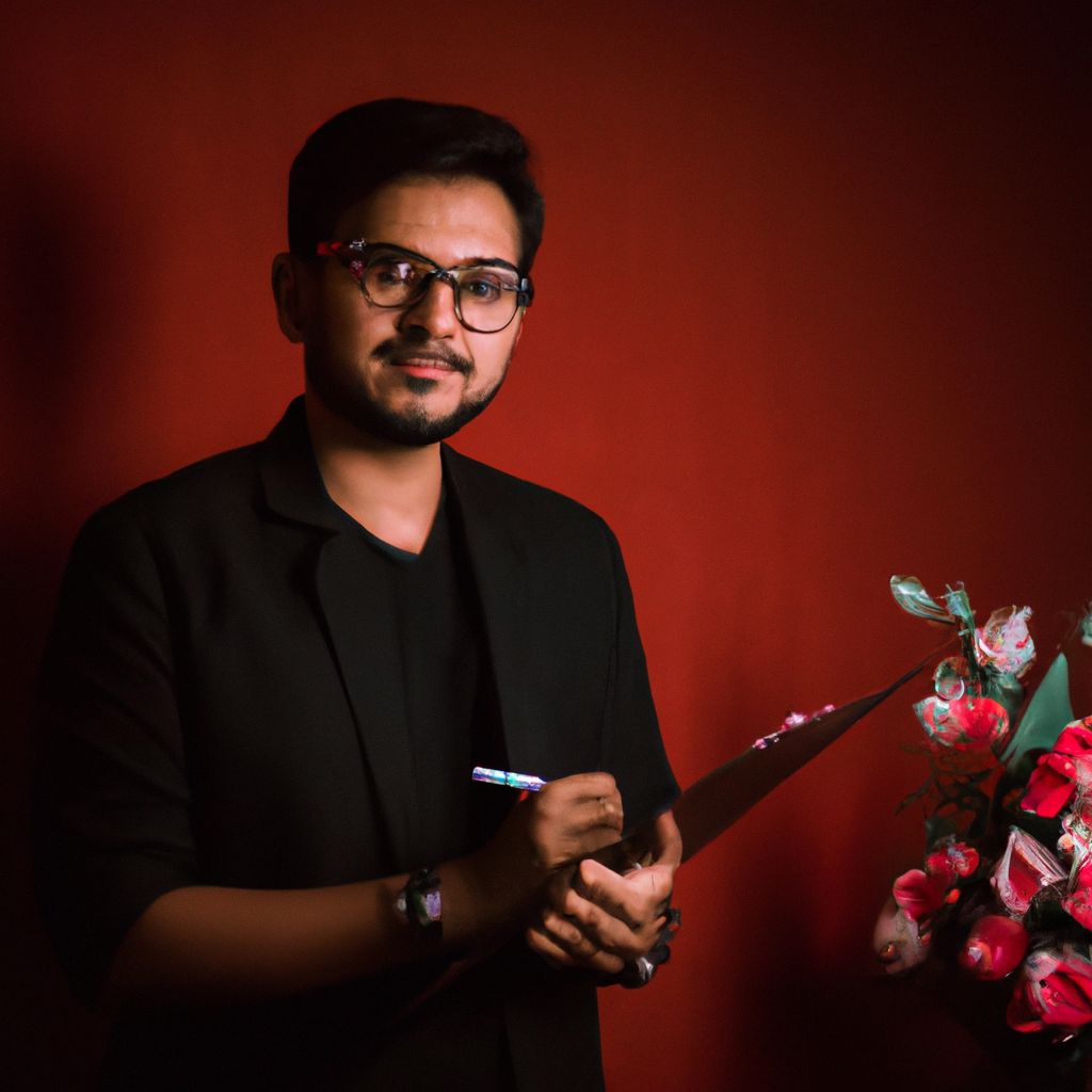Portrait of operations manager with a floral studio backdrop